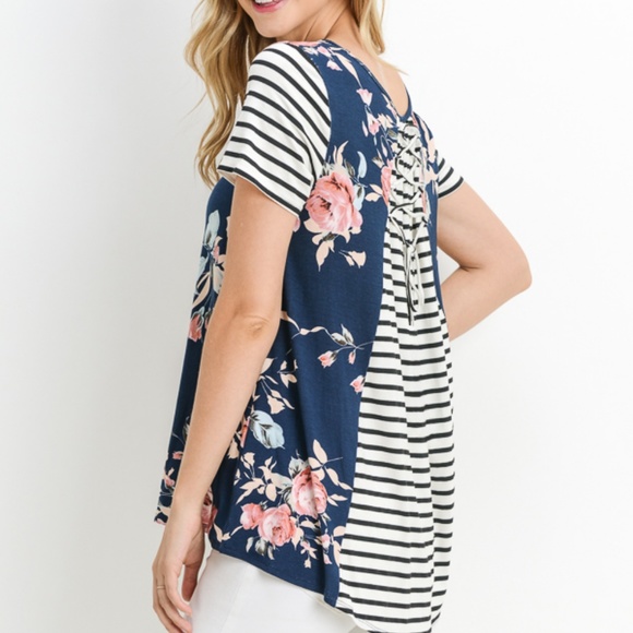 Floral and Striped Top - Picture 3 of 4